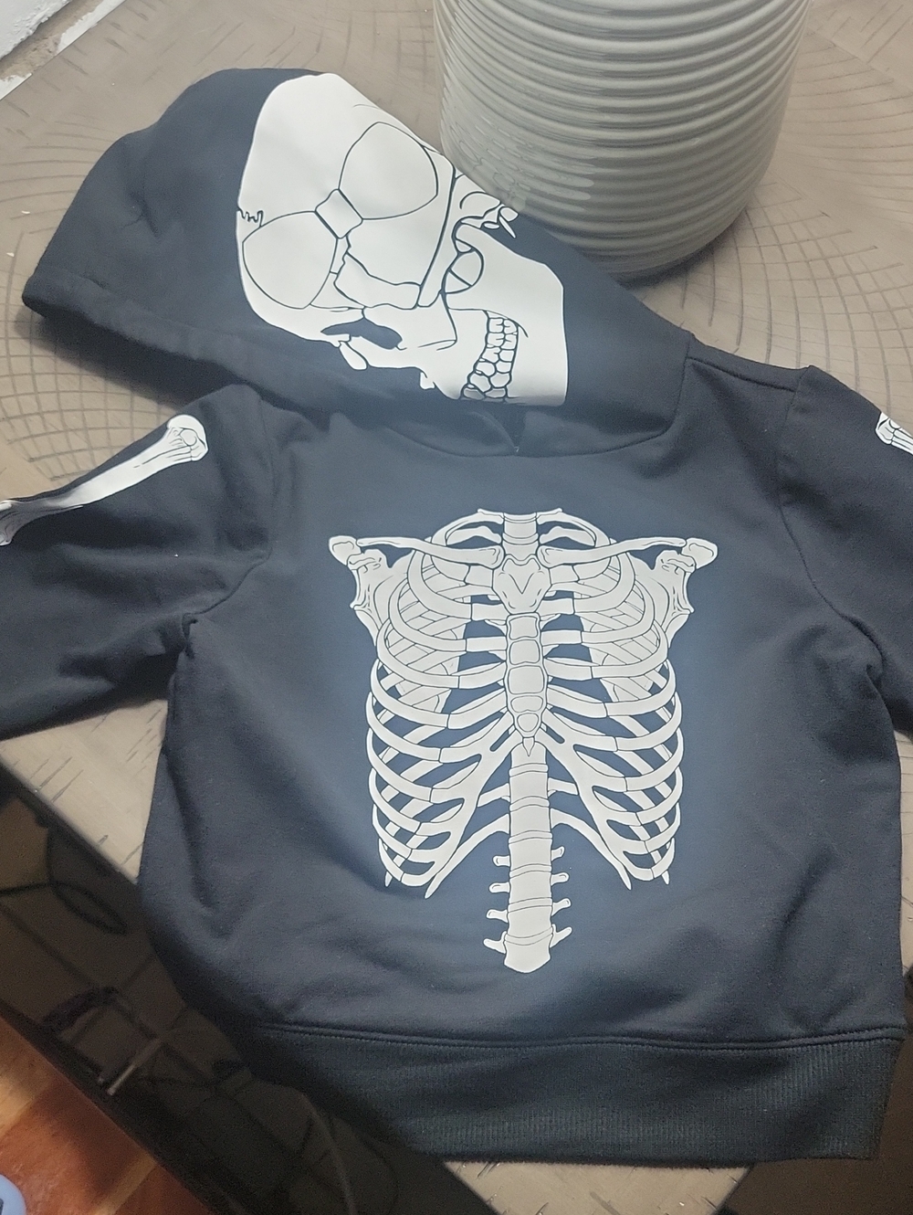 Posh Peanut Black Glow in Dark Skeleton with Bow-Fleece Hoodie Jogger Set